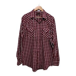 VINTAGE PLAINS Plaid Pearl Snap Red, White & Blue Long Sleeve Shirt. Size LT.